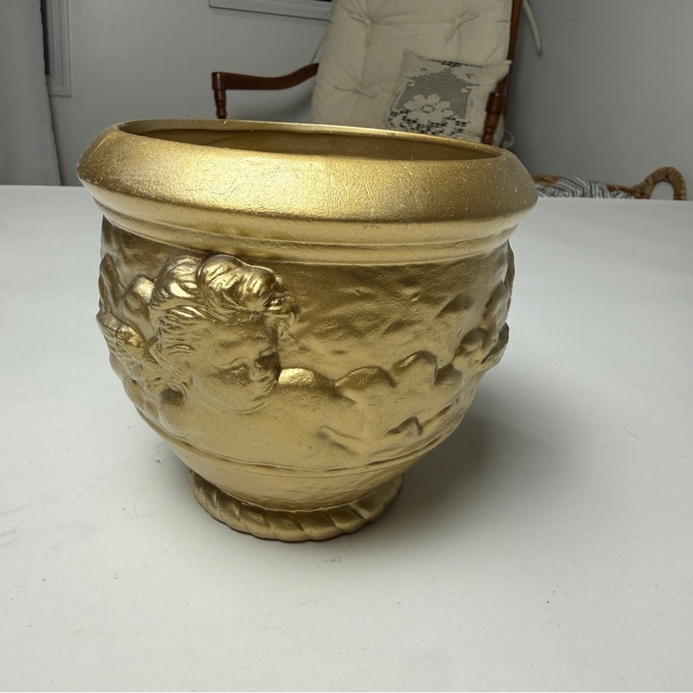 Celestial Gold Cherub Planter 5.5 X 5.5” Diameter Angel’s 90s Retro Y2K Plastic